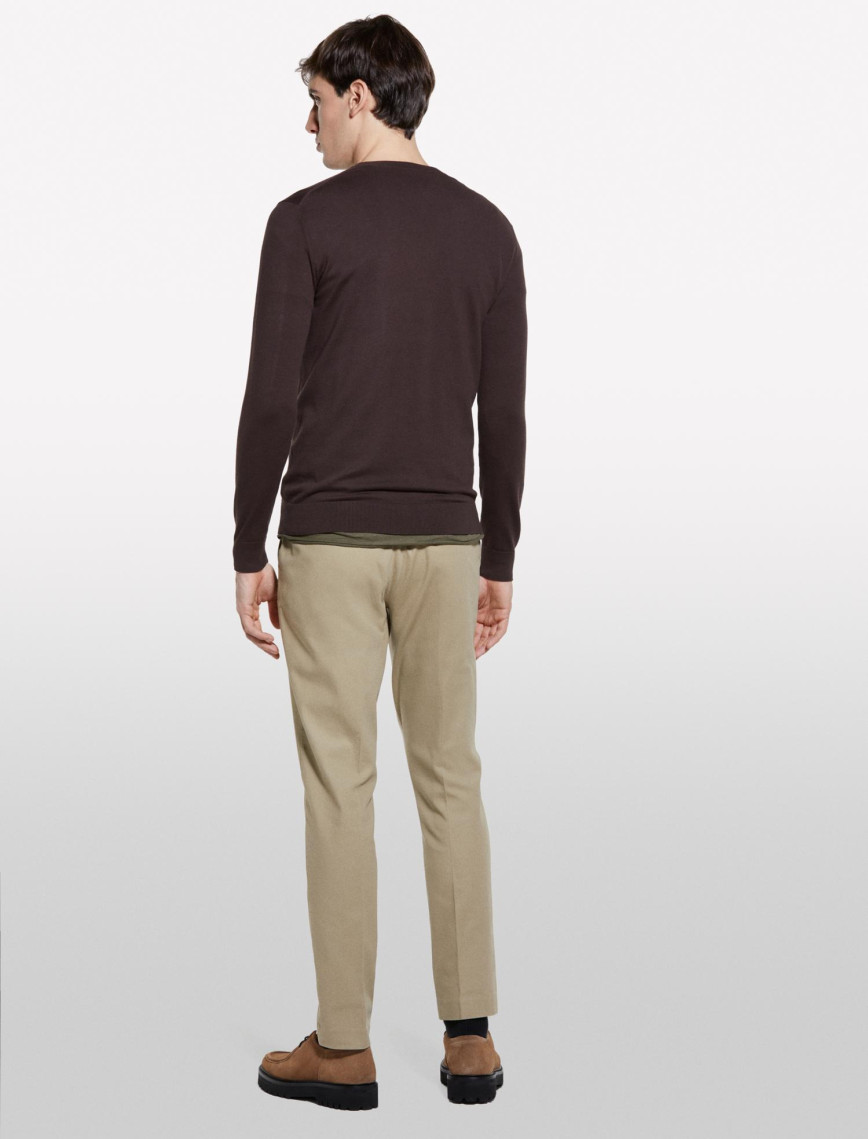 Erkek Koyu kahverengi Pamuk Karışımlı Normal Kesim Uzun Kollu Ribanalı Kazak Erkek Koyu kahverengi Pamuk Karışımlı Normal Kesim Uzun Kollu Ribanalı Kazak