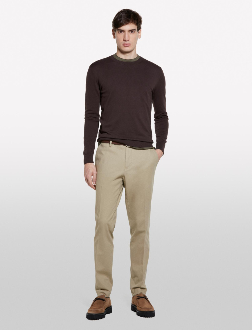 Erkek Koyu kahverengi Pamuk Karışımlı Normal Kesim Uzun Kollu Ribanalı Kazak Erkek Koyu kahverengi Pamuk Karışımlı Normal Kesim Uzun Kollu Ribanalı Kazak