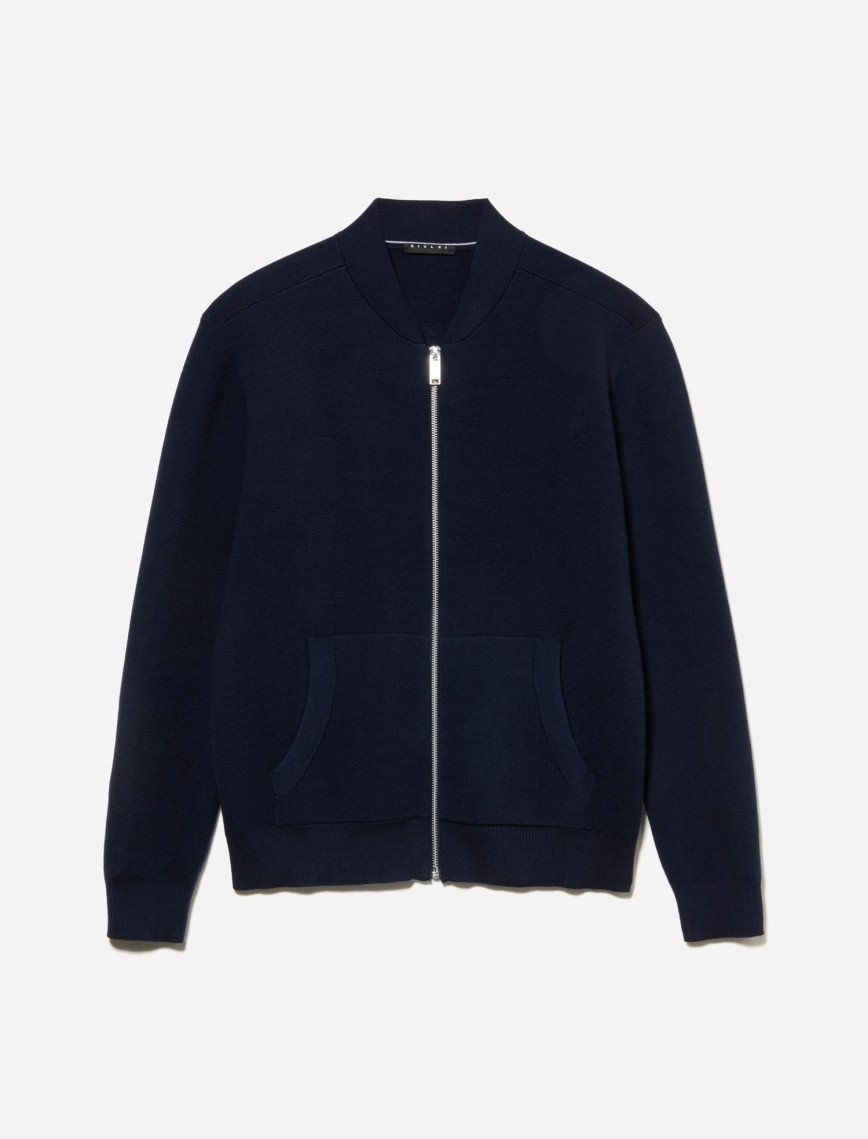 Erkek Koyu Lacivert Pamuk Karışımlı Fermuarlı Bomber Hırka Erkek Koyu Lacivert Pamuk Karışımlı Fermuarlı Bomber Hırka