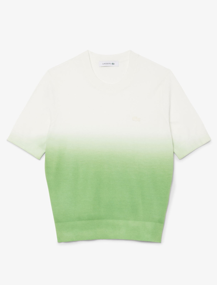 Lacoste Kadın Classic Fit Kısa Kollu Bisiklet Yaka Renk Bloklu Yeşil Triko Lacoste Kadın Classic Fit Kısa Kollu Bisiklet Yaka Renk Bloklu Yeşil Triko