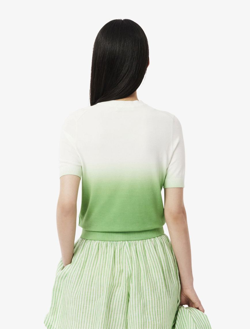 Lacoste Kadın Classic Fit Kısa Kollu Bisiklet Yaka Renk Bloklu Yeşil Triko Lacoste Kadın Classic Fit Kısa Kollu Bisiklet Yaka Renk Bloklu Yeşil Triko