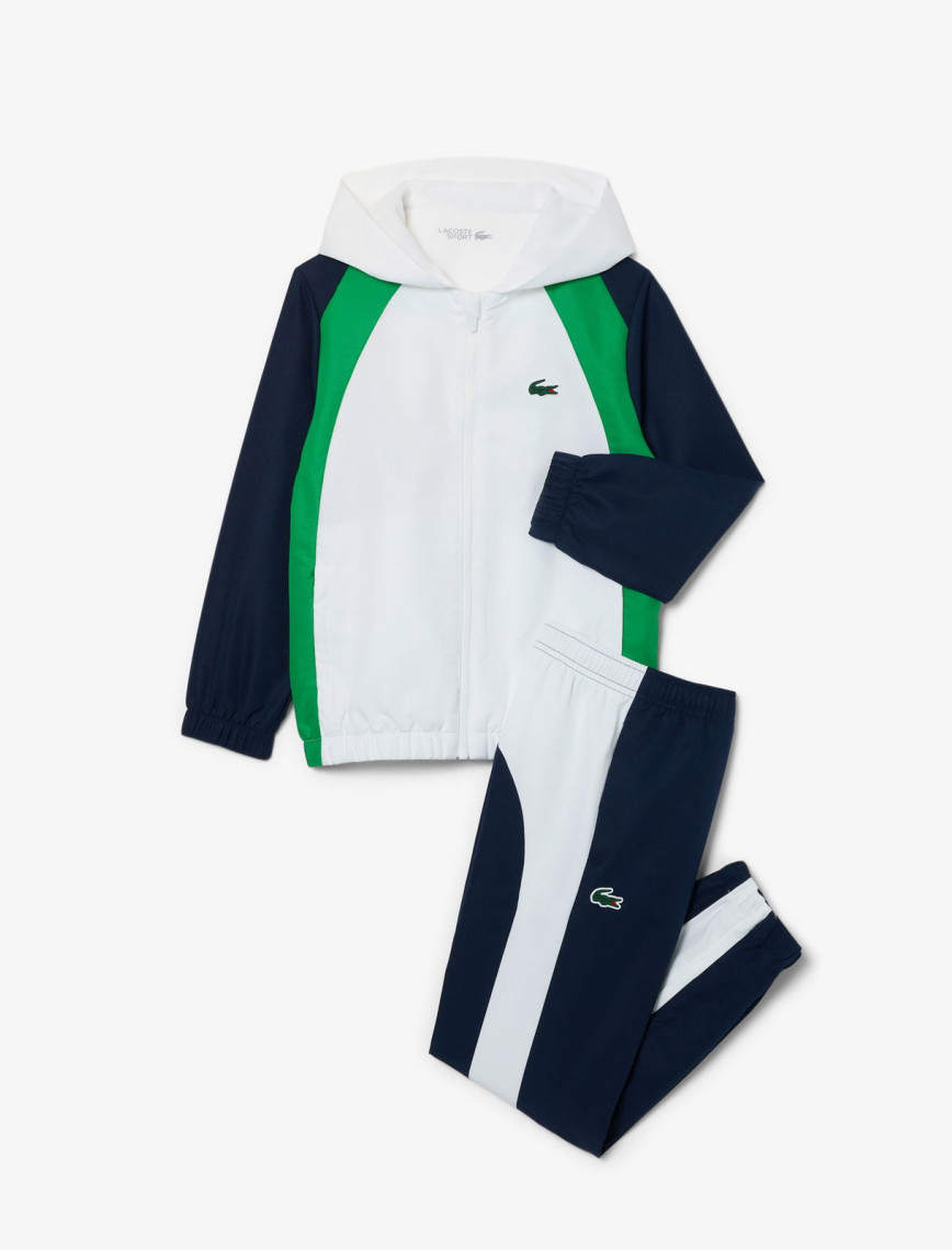 Lacoste Çocuk Kapüşonlu Renk Bloklu Beyaz Eşofman Takımı Lacoste Çocuk Kapüşonlu Renk Bloklu Beyaz Eşofman Takımı