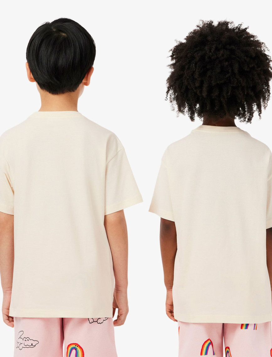Lacoste Çocuk Bisiklet Yaka Desenli Krem T-Shirt Lacoste Çocuk Bisiklet Yaka Desenli Krem T-Shirt