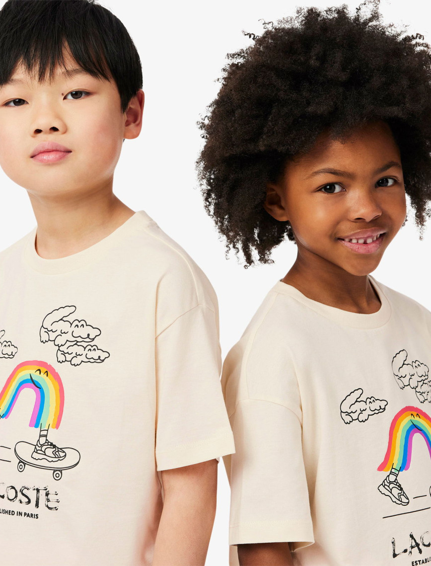 Lacoste Çocuk Bisiklet Yaka Desenli Krem T-Shirt Lacoste Çocuk Bisiklet Yaka Desenli Krem T-Shirt
