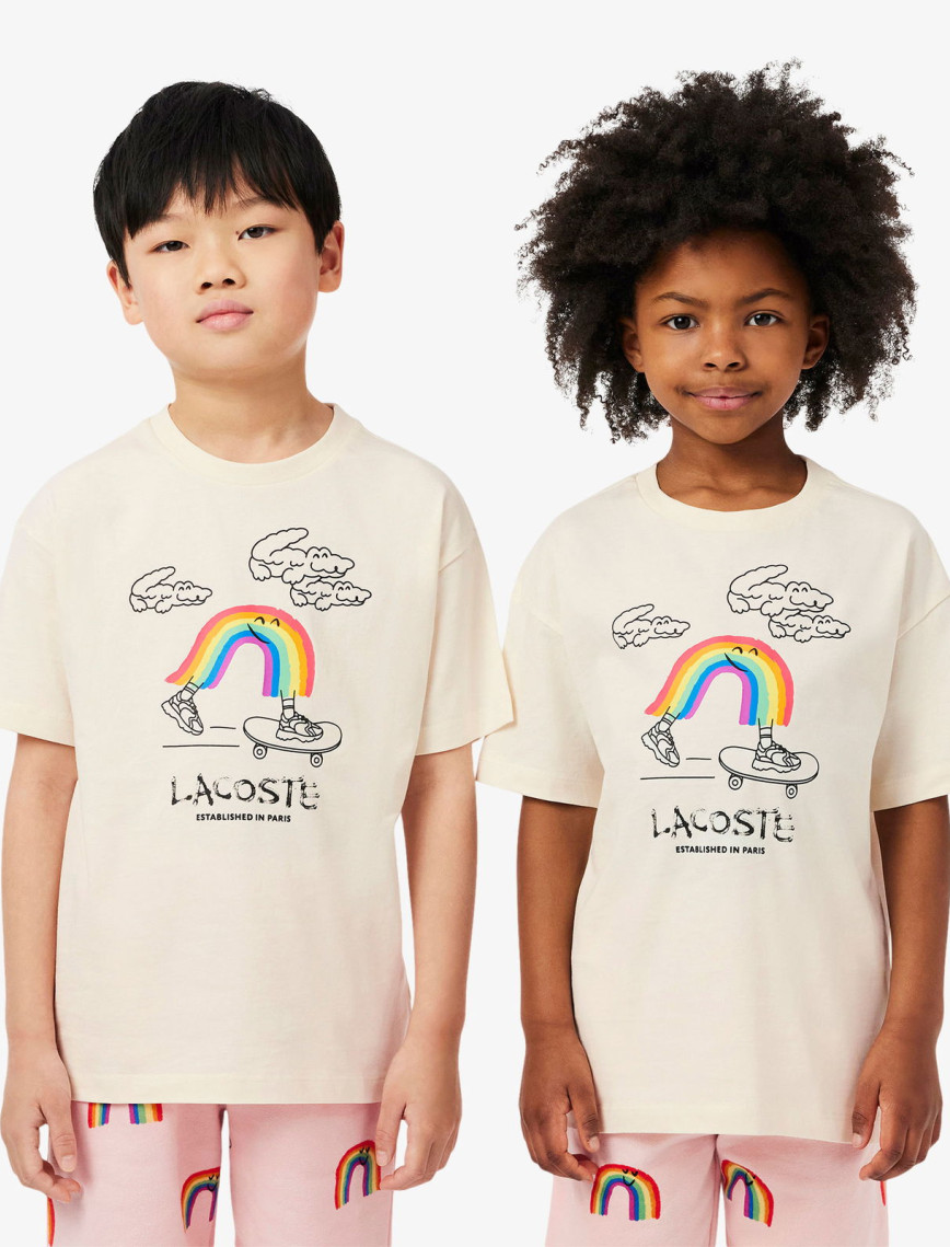 Lacoste Çocuk Bisiklet Yaka Desenli Krem T-Shirt Lacoste Çocuk Bisiklet Yaka Desenli Krem T-Shirt