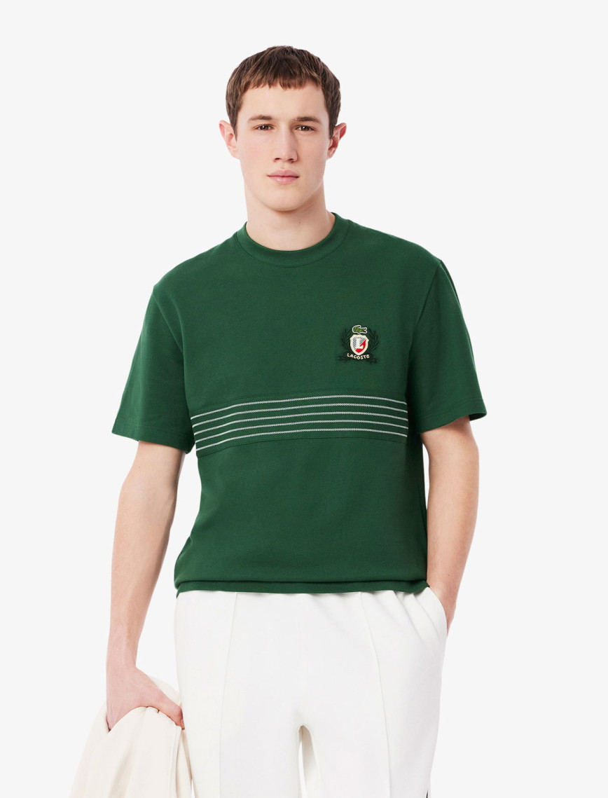 Lacoste Erkek Classic Fit Bisiklet Yaka Desenli Koyu Yeşil T-Shirt Lacoste Erkek Classic Fit Bisiklet Yaka Desenli Koyu Yeşil T-Shirt