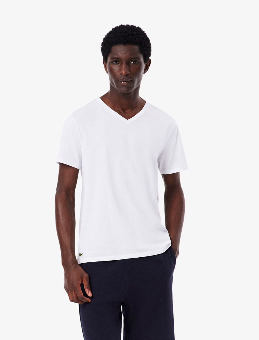 Lacoste Erkek Slim Fit Kısa Kollu V Yaka 3'lü Beyaz Pijama Üstü Lacoste Erkek Slim Fit Kısa Kollu V Yaka 3'lü Beyaz Pijama Üstü
