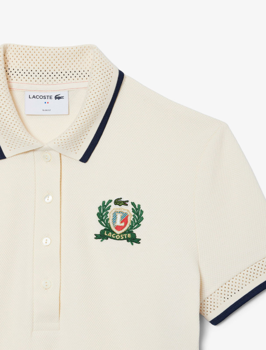 Lacoste Kadın Slim Fit Renk Bloklu Bej Polo Lacoste Kadın Slim Fit Renk Bloklu Bej Polo