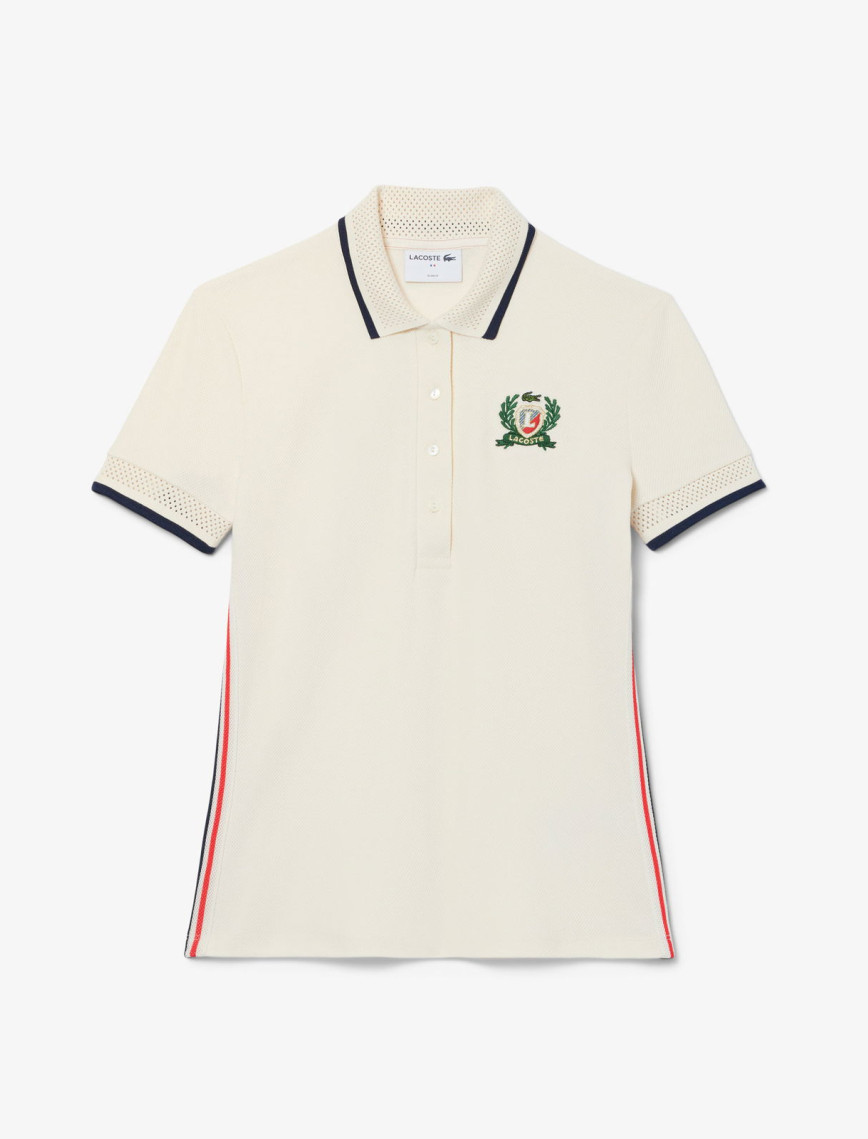 Lacoste Kadın Slim Fit Renk Bloklu Bej Polo Lacoste Kadın Slim Fit Renk Bloklu Bej Polo