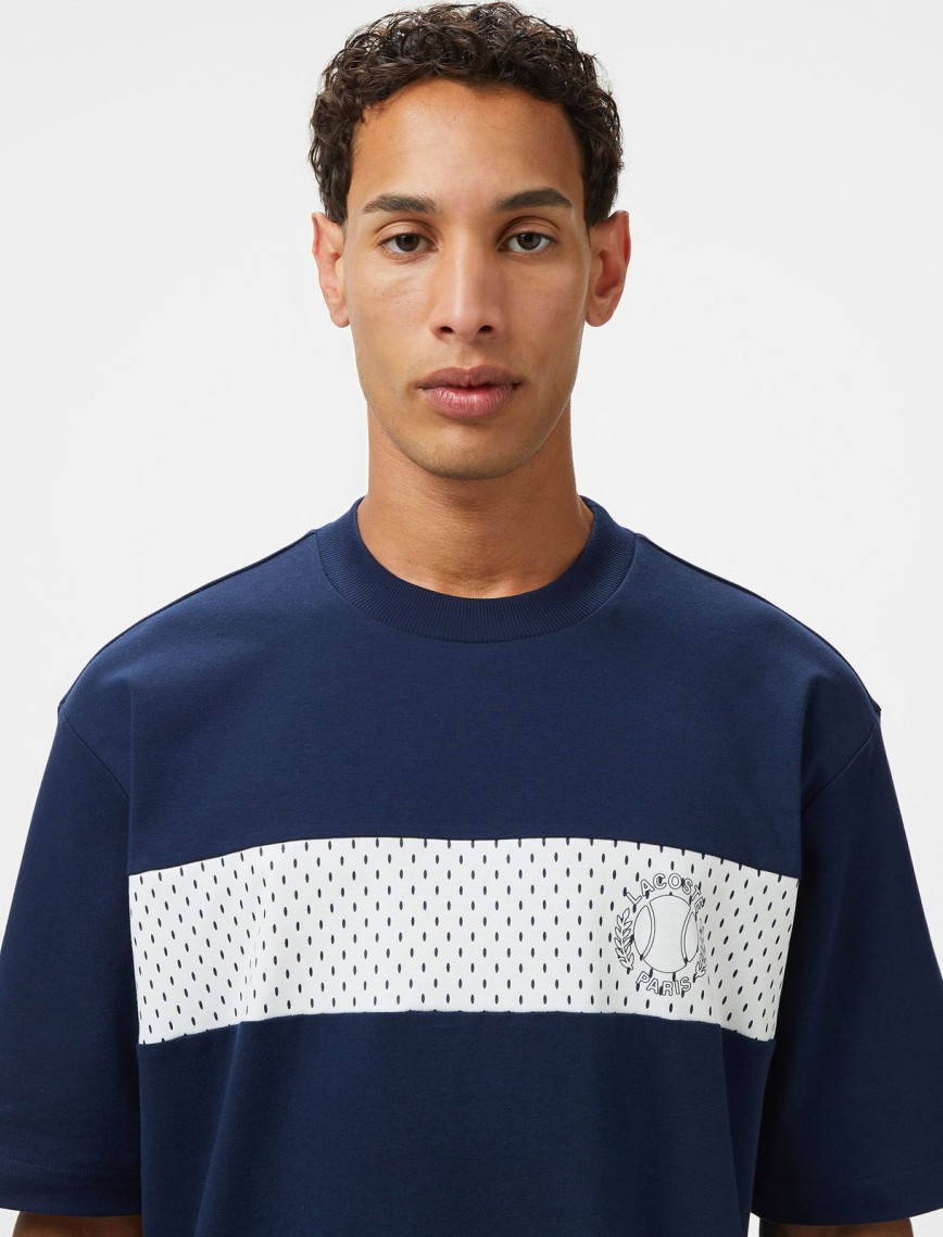Lacoste Erkek Bisiklet Yaka Baskılı Lacivert T-Shirt