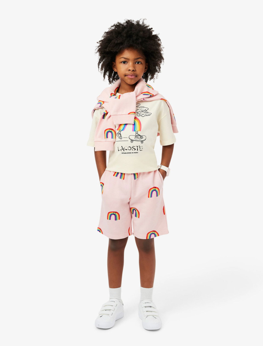 Lacoste Çocuk Bisiklet Yaka Desenli Krem T-Shirt Lacoste Çocuk Bisiklet Yaka Desenli Krem T-Shirt