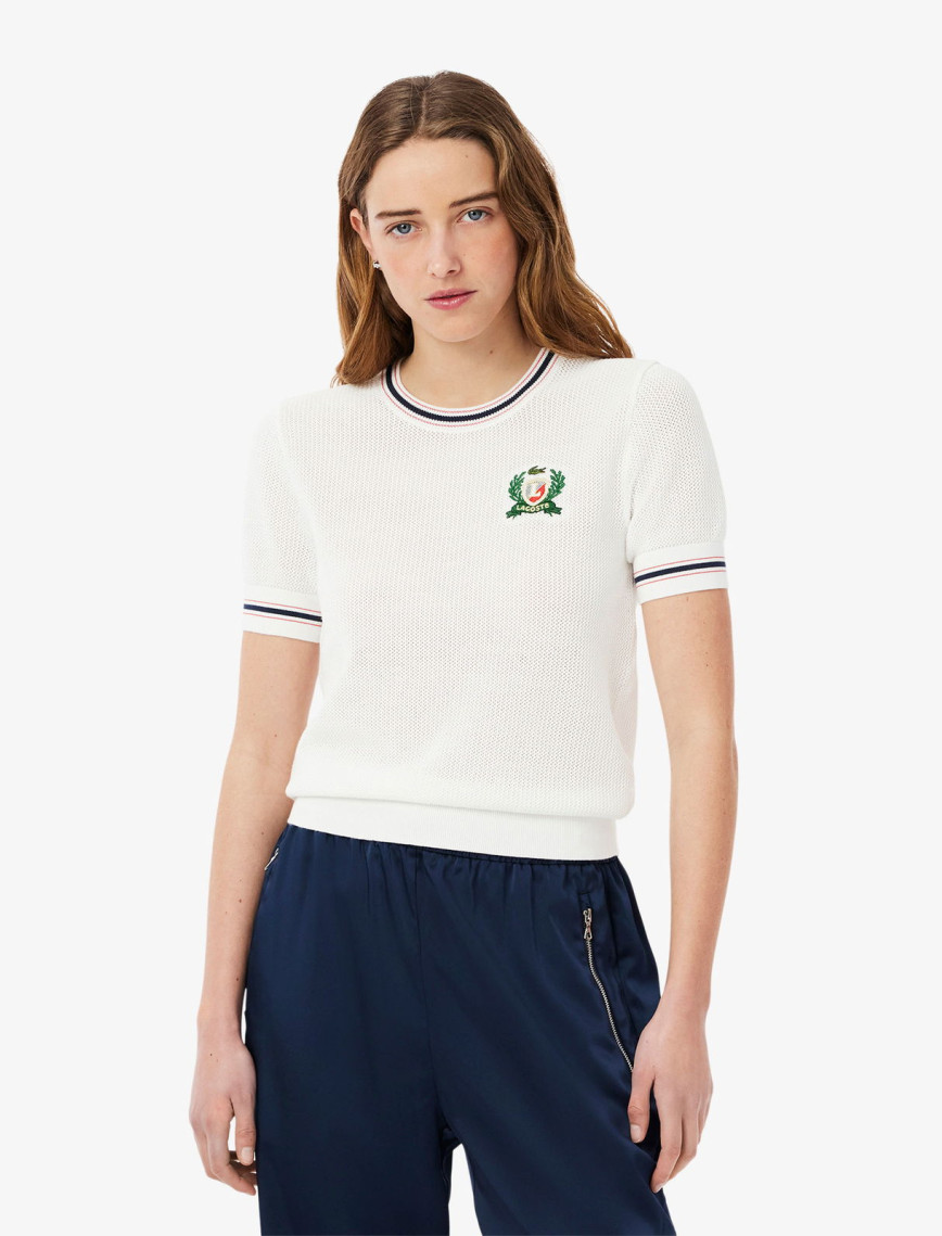 Lacoste Kadın Regular Fit Kısa Kollu Bisiklet Yaka Beyaz Triko Lacoste Kadın Regular Fit Kısa Kollu Bisiklet Yaka Beyaz Triko