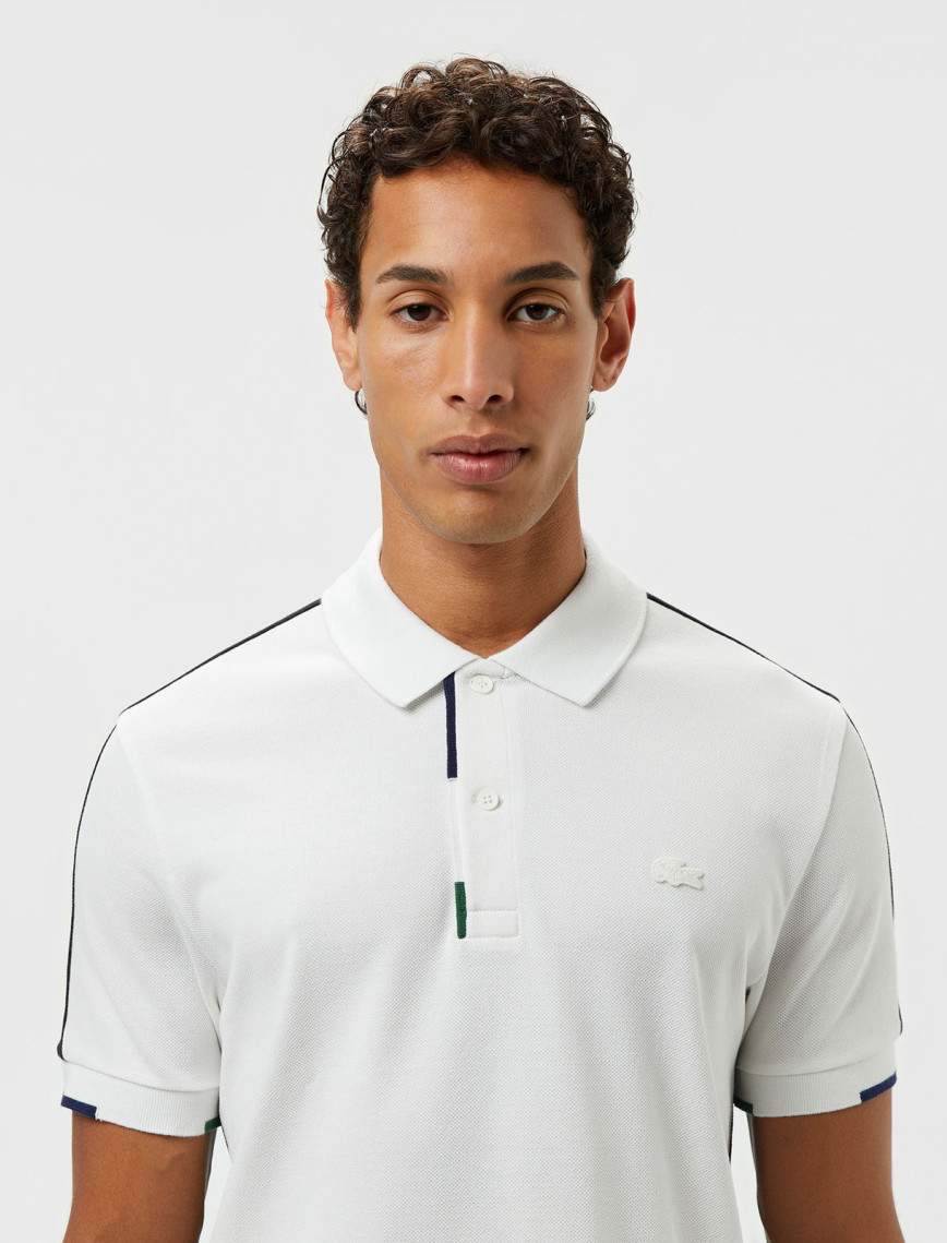 Lacoste Erkek Regular Fit Renk Bloklu Beyaz Polo Lacoste Erkek Regular Fit Renk Bloklu Beyaz Polo