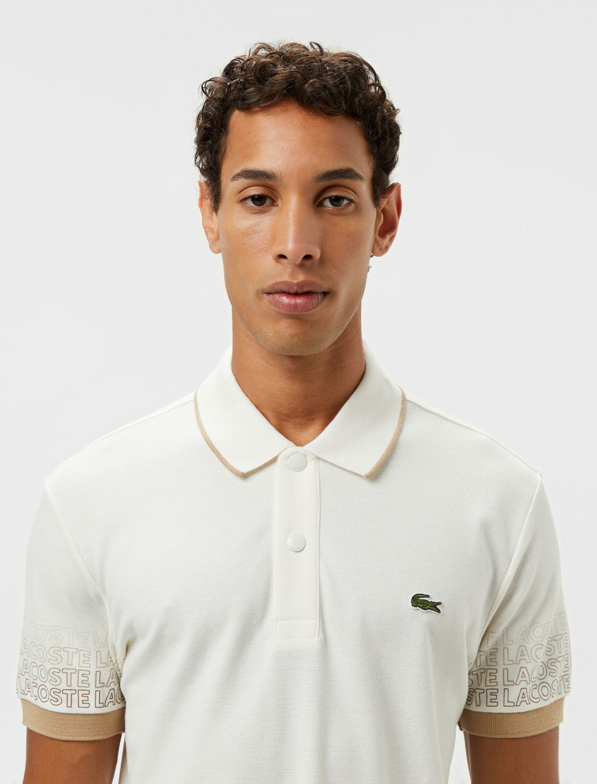 Lacoste Loose Fit Erkek Baskılı Beyaz Polo Lacoste Loose Fit Erkek Baskılı Beyaz Polo