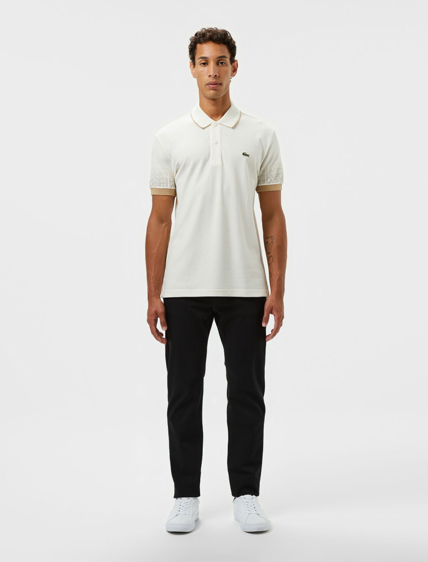 Lacoste Loose Fit Erkek Baskılı Beyaz Polo Lacoste Loose Fit Erkek Baskılı Beyaz Polo
