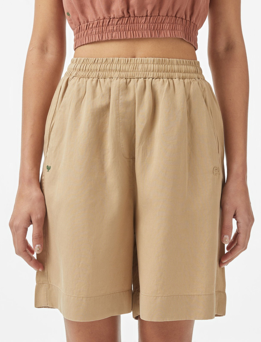 Lacoste Kadın Regular Fit Bej Bermuda Şort