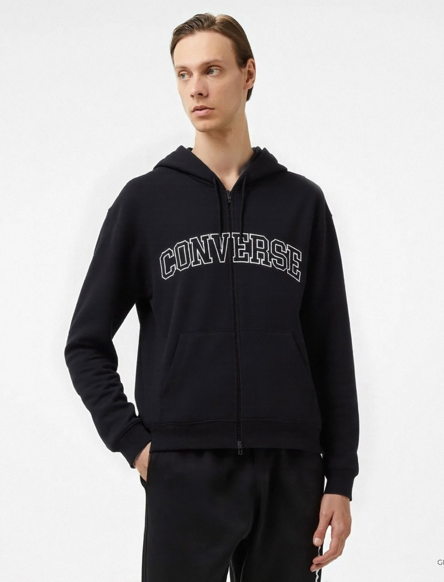 Converse Erkek Fermuarlı Siyah Hoodie Converse Erkek Fermuarlı Siyah Hoodie