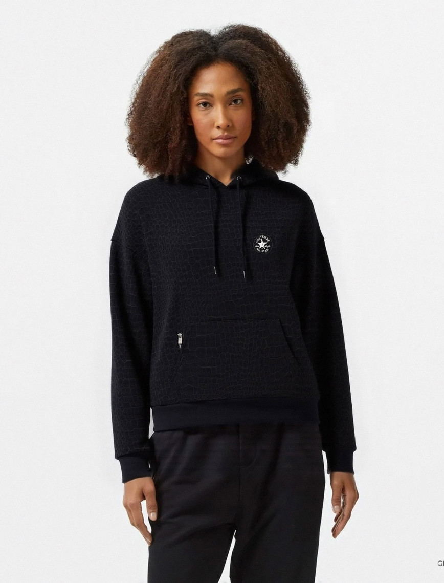 Converse Kadın Desenli Siyah Hoodie Converse Kadın Desenli Siyah Hoodie