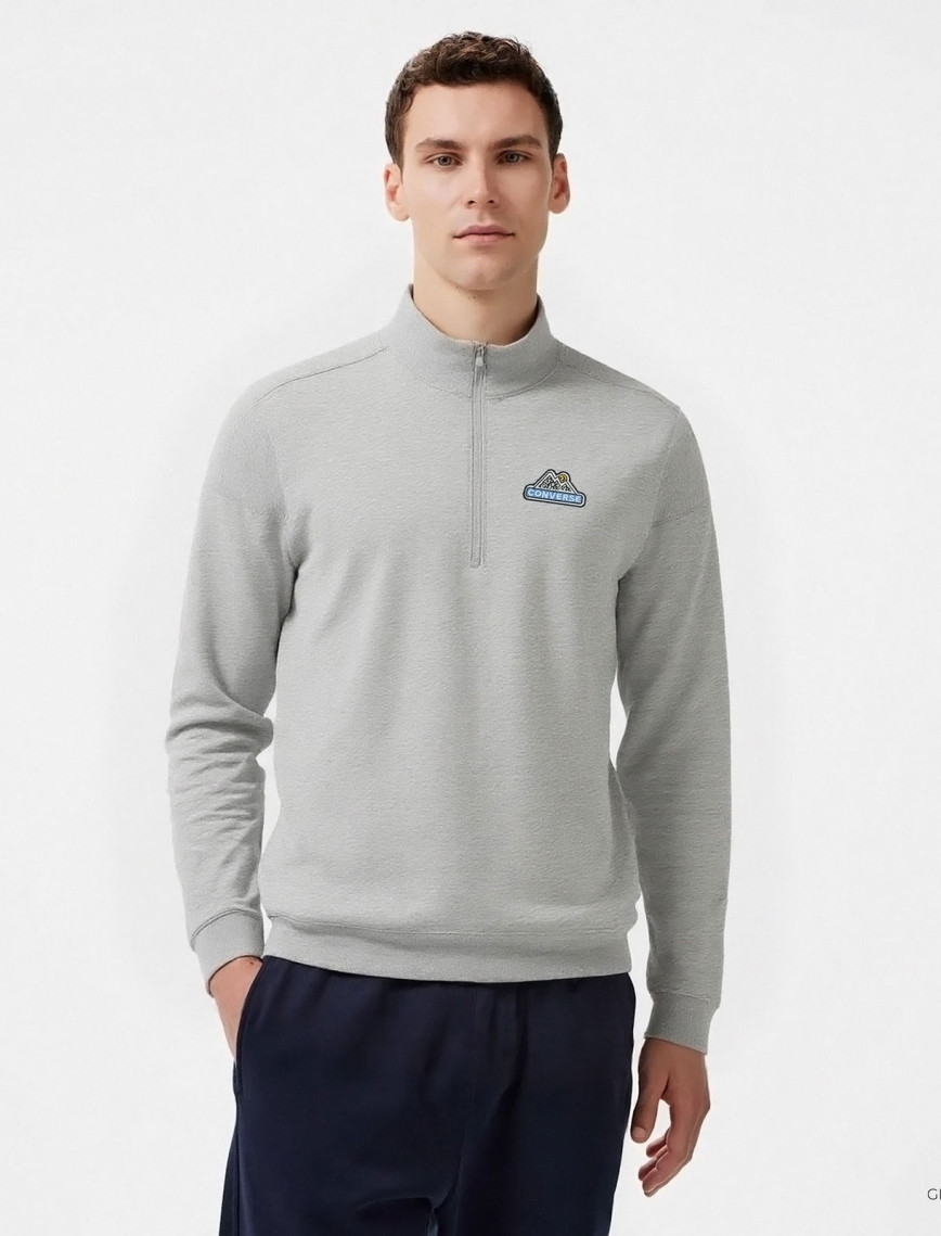 Converse Erkek Loose Fit Yarım Fermuarlı Gri Sweatshirt Converse Erkek Loose Fit Yarım Fermuarlı Gri Sweatshirt
