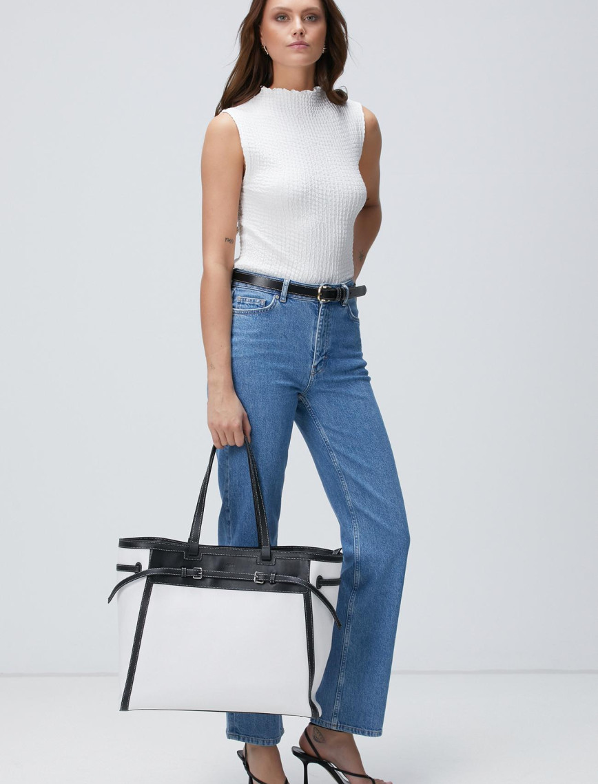 Network Kadın Bej Siyah Deri Çanta Network Kadın Bej Siyah Deri Çanta