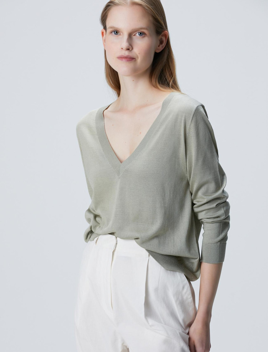 Network Kadın Limited Haki İpek Karışımlı Kazak Network Kadın Limited Haki İpek Karışımlı Kazak