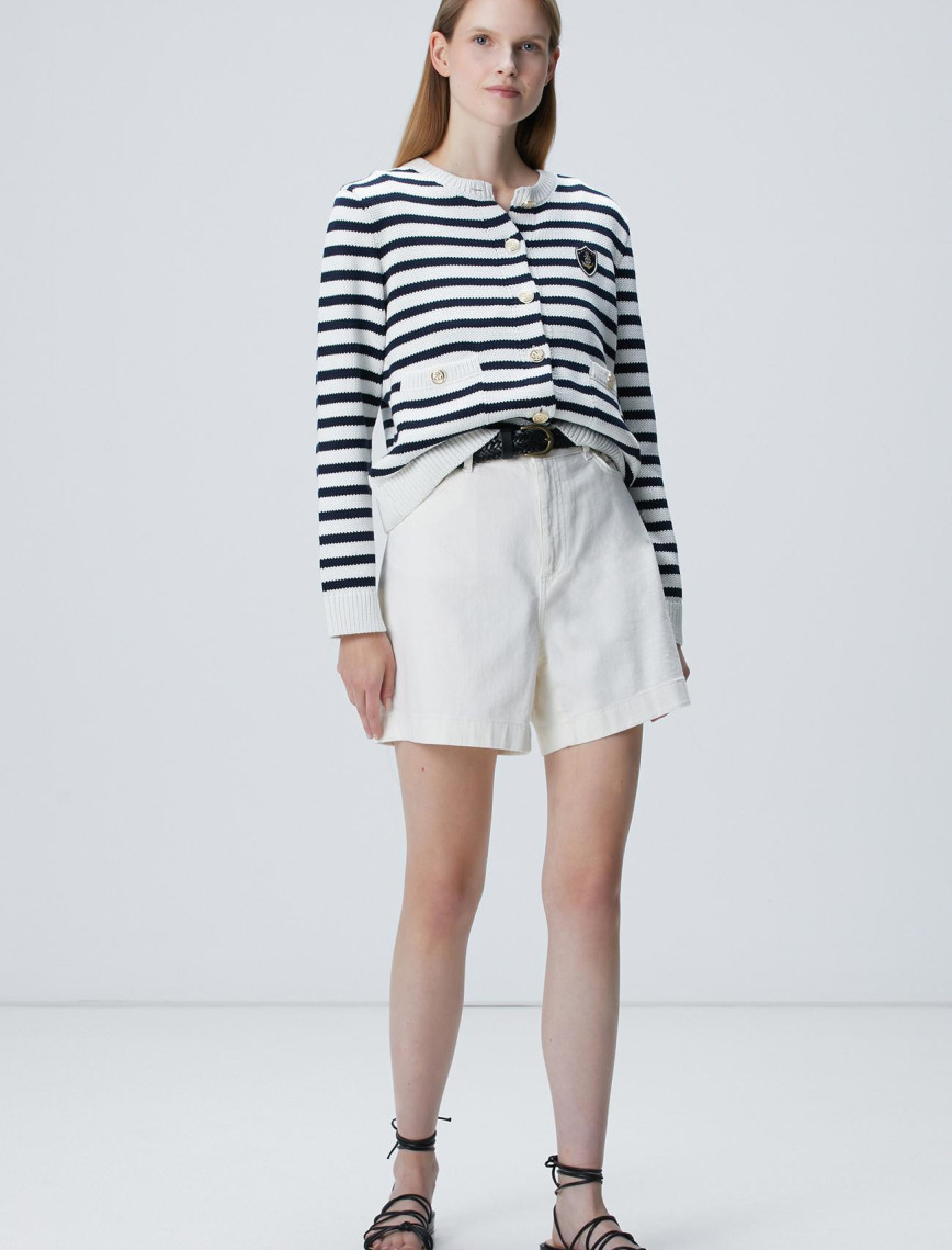 Network Kadın Lacivert Beyaz Çizgili Triko Ceket Network Kadın Lacivert Beyaz Çizgili Triko Ceket