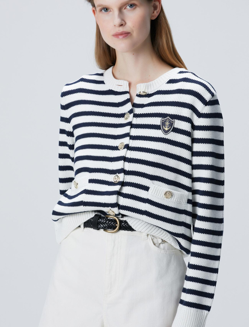 Network Kadın Lacivert Beyaz Çizgili Triko Ceket Network Kadın Lacivert Beyaz Çizgili Triko Ceket