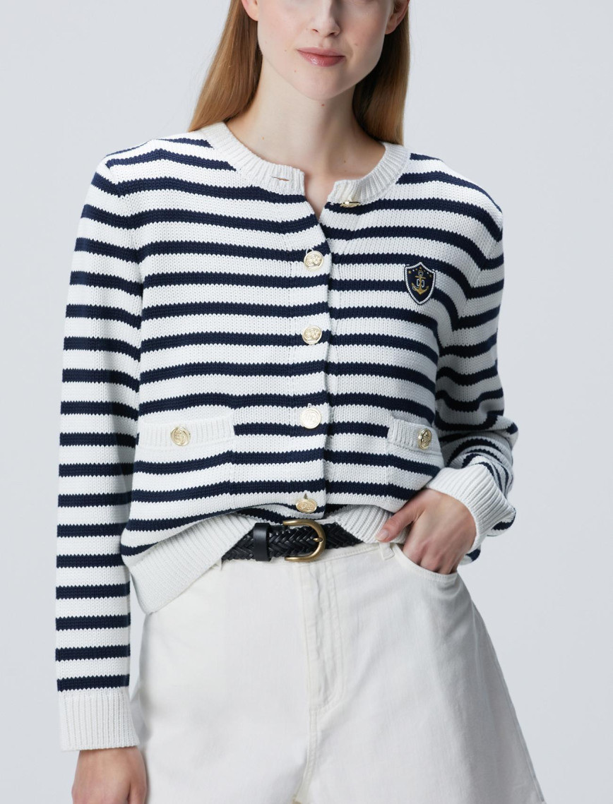 Network Kadın Lacivert Beyaz Çizgili Triko Ceket Network Kadın Lacivert Beyaz Çizgili Triko Ceket