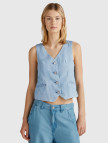 Kadın Açık Mavi %100 Koton Şamre Denim Yelek Kadın Açık Mavi %100 Koton Şamre Denim Yelek