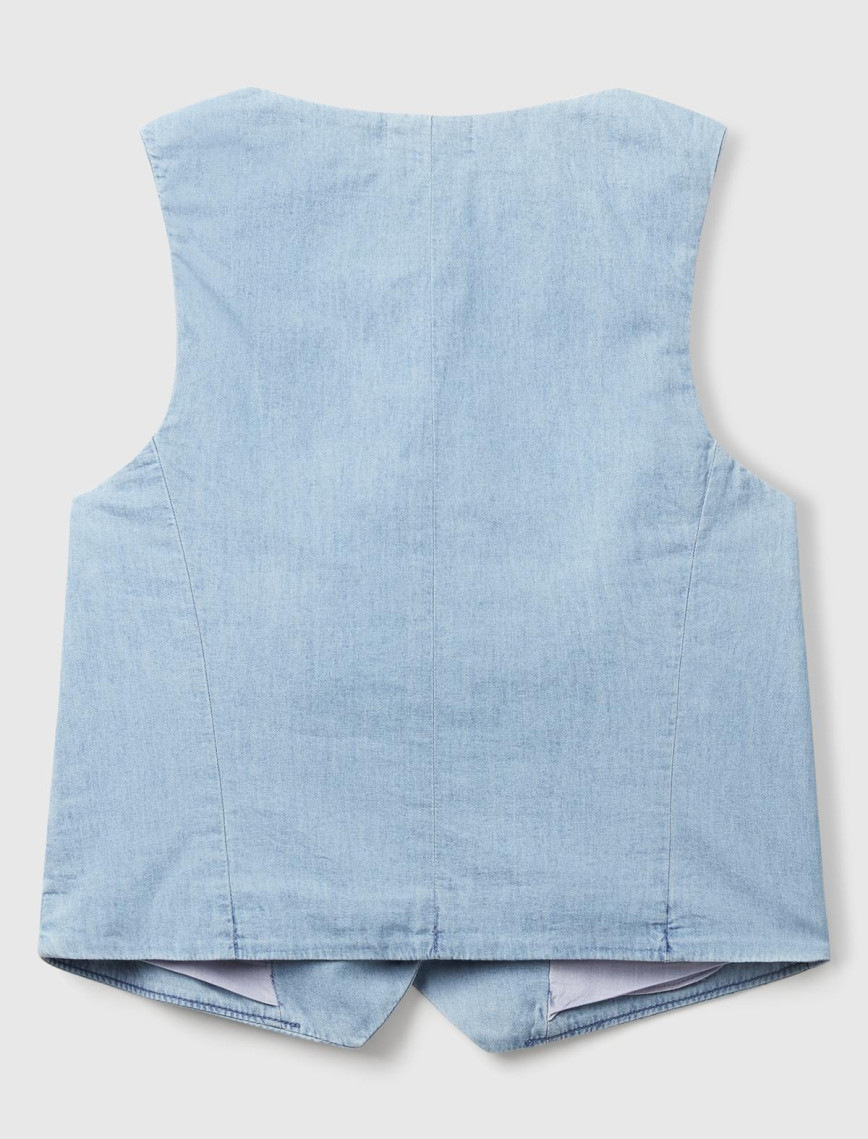 Kadın Açık Mavi %100 Koton Şamre Denim Yelek Kadın Açık Mavi %100 Koton Şamre Denim Yelek