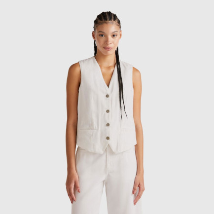 Kadın Beyaz Liyosel Karışımlı V Yaka Yelek Kadın Beyaz Liyosel Karışımlı V Yaka Yelek