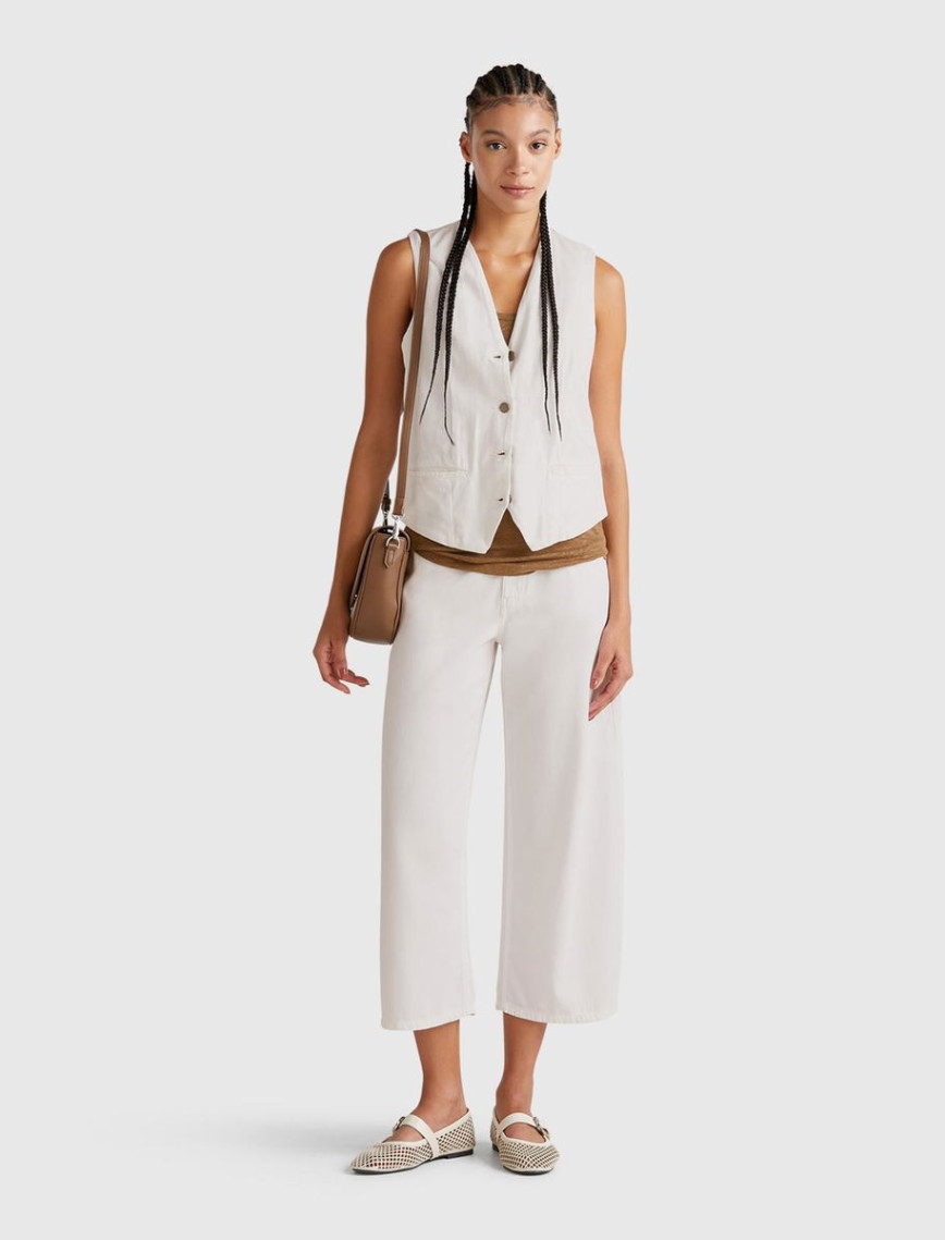 Kadın Beyaz Liyosel Karışımlı V Yaka Yelek Kadın Beyaz Liyosel Karışımlı V Yaka Yelek