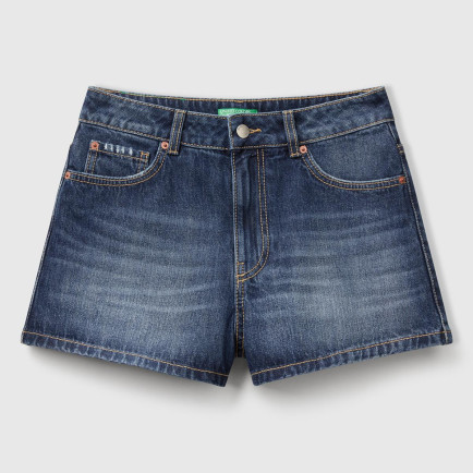 Kadın Koyu Mavi %100 Koton 5 Cepli Denim Şort Kadın Koyu Mavi %100 Koton 5 Cepli Denim Şort