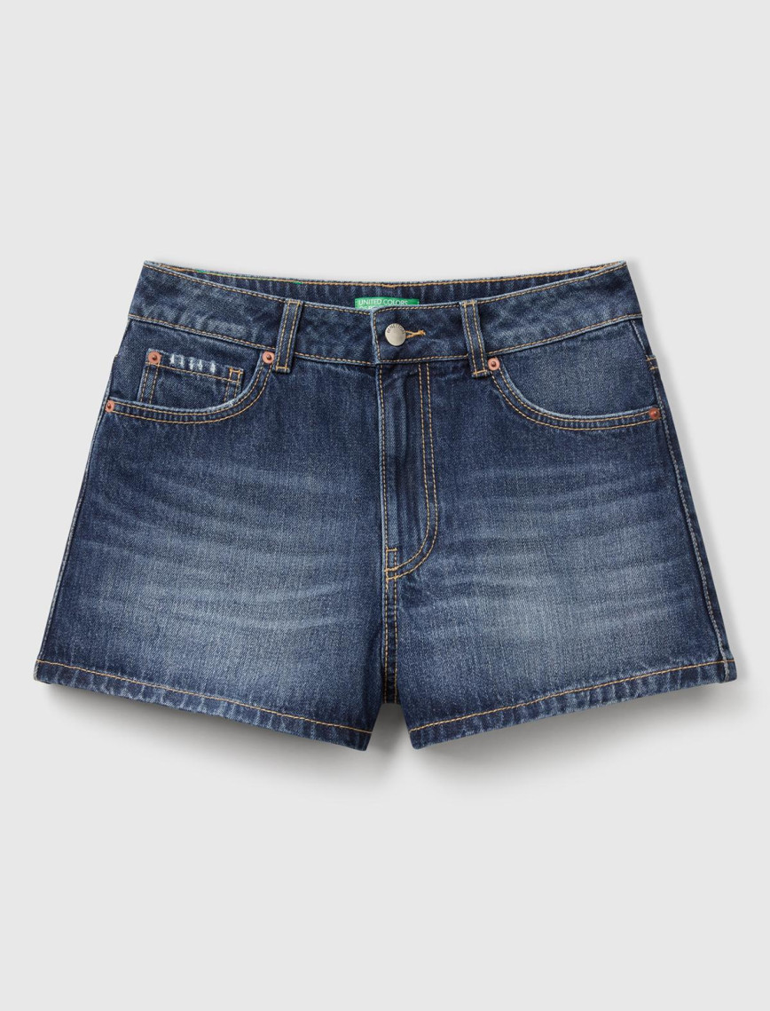 Kadın Koyu Mavi %100 Koton 5 Cepli Denim Şort Kadın Koyu Mavi %100 Koton 5 Cepli Denim Şort