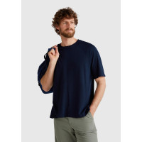 Erkek Lacivert Pamuk ve Keten Karışımlı Reglan Kol Relax Fit T-Shirt Erkek Lacivert Pamuk ve Keten Karışımlı Reglan Kol Relax Fit T-Shirt