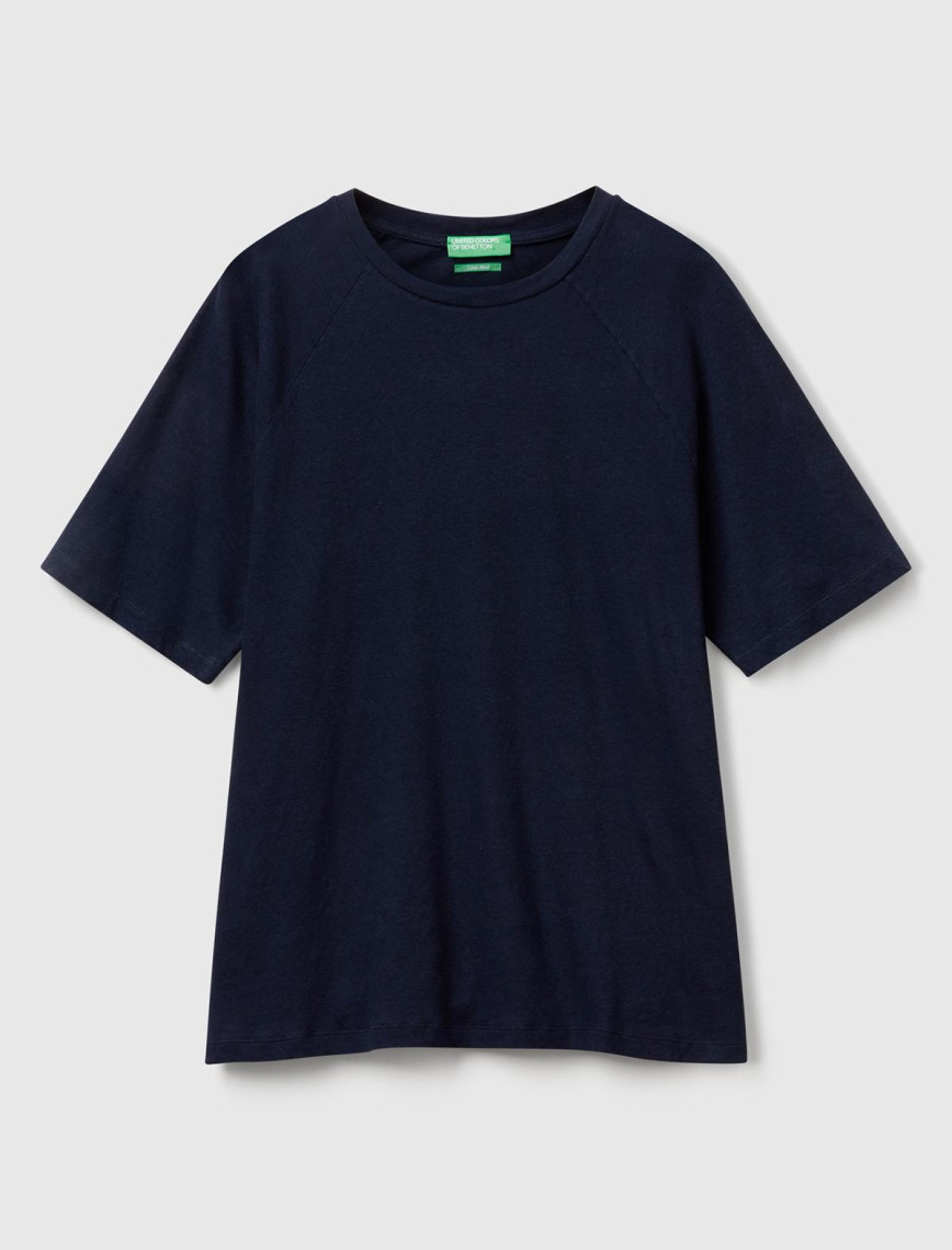 Erkek Lacivert Pamuk ve Keten Karışımlı Reglan Kol Relax Fit T-Shirt Erkek Lacivert Pamuk ve Keten Karışımlı Reglan Kol Relax Fit T-Shirt