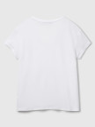 Kadın Beyaz %100 Keten Düşük Omuzlu Relax Fit V Yaka T-Shirt