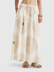 Kadın Krem %100 Keten Desenli Beli Lastikli Uzun Etek Kadın Krem %100 Keten Desenli Beli Lastikli Uzun Etek