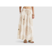 Kadın Krem %100 Keten Desenli Beli Lastikli Uzun Etek Kadın Krem %100 Keten Desenli Beli Lastikli Uzun Etek