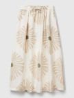 Kadın Krem %100 Keten Desenli Beli Lastikli Uzun Etek Kadın Krem %100 Keten Desenli Beli Lastikli Uzun Etek