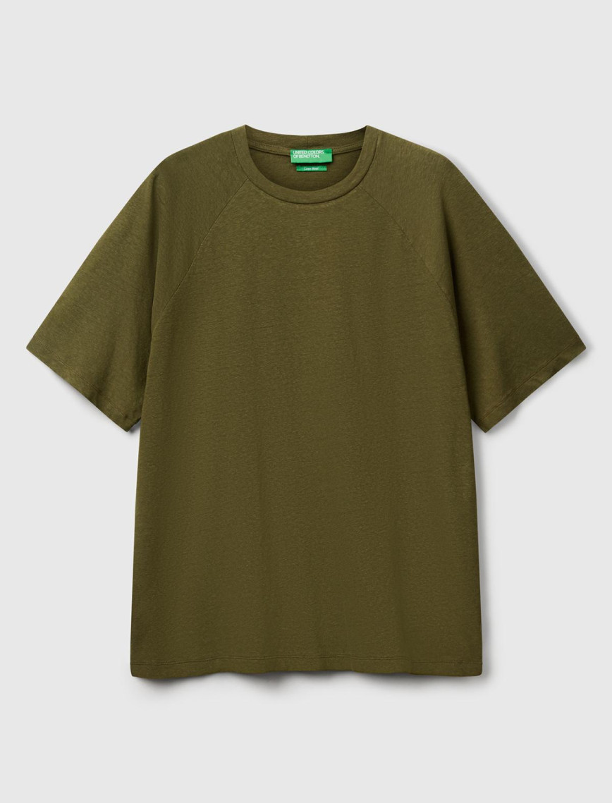 Erkek Haki Pamuk ve Keten Karışımlı Reglan Kol Relax Fit T-Shirt Erkek Haki Pamuk ve Keten Karışımlı Reglan Kol Relax Fit T-Shirt