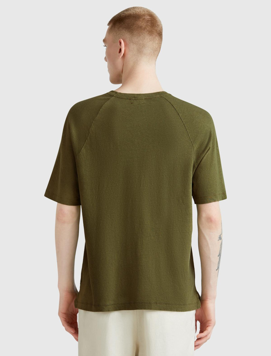 Erkek Haki Pamuk ve Keten Karışımlı Reglan Kol Relax Fit T-Shirt Erkek Haki Pamuk ve Keten Karışımlı Reglan Kol Relax Fit T-Shirt