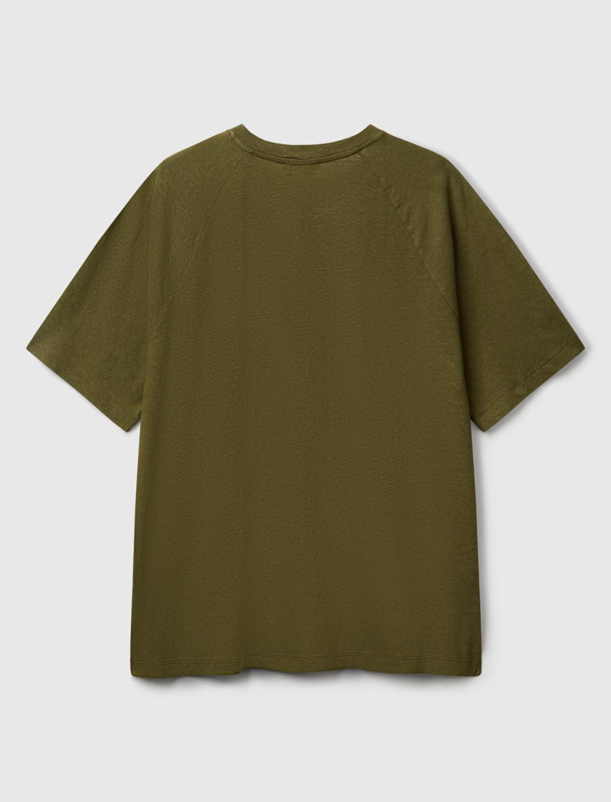 Erkek Haki Pamuk ve Keten Karışımlı Reglan Kol Relax Fit T-Shirt Erkek Haki Pamuk ve Keten Karışımlı Reglan Kol Relax Fit T-Shirt