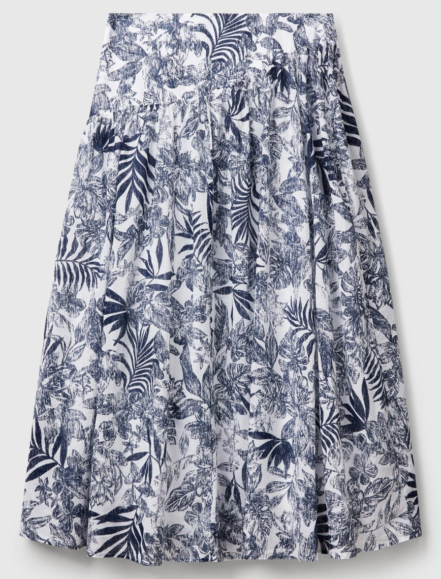 Kadın Mavi Mix %100 Koton Desenli Midi Boy Müslin Etek Kadın Mavi Mix %100 Koton Desenli Midi Boy Müslin Etek