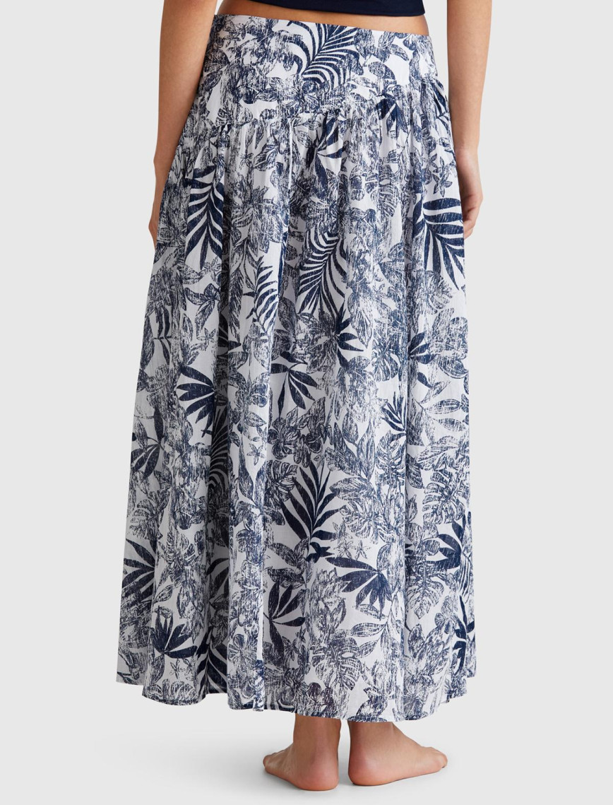 Kadın Mavi Mix %100 Koton Desenli Midi Boy Müslin Etek Kadın Mavi Mix %100 Koton Desenli Midi Boy Müslin Etek