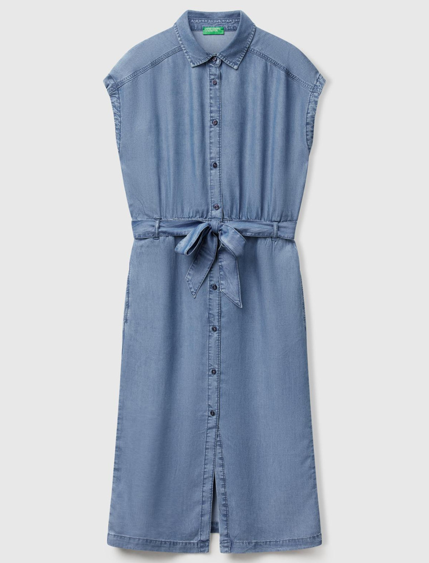 Kadın Açık Mavi %100 Liyosel Polo Yaka Belden Bağlamalı Midi Elbise Kadın Açık Mavi %100 Liyosel Polo Yaka Belden Bağlamalı Midi Elbise