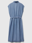 Kadın Açık Mavi %100 Liyosel Polo Yaka Belden Bağlamalı Midi Elbise Kadın Açık Mavi %100 Liyosel Polo Yaka Belden Bağlamalı Midi Elbise