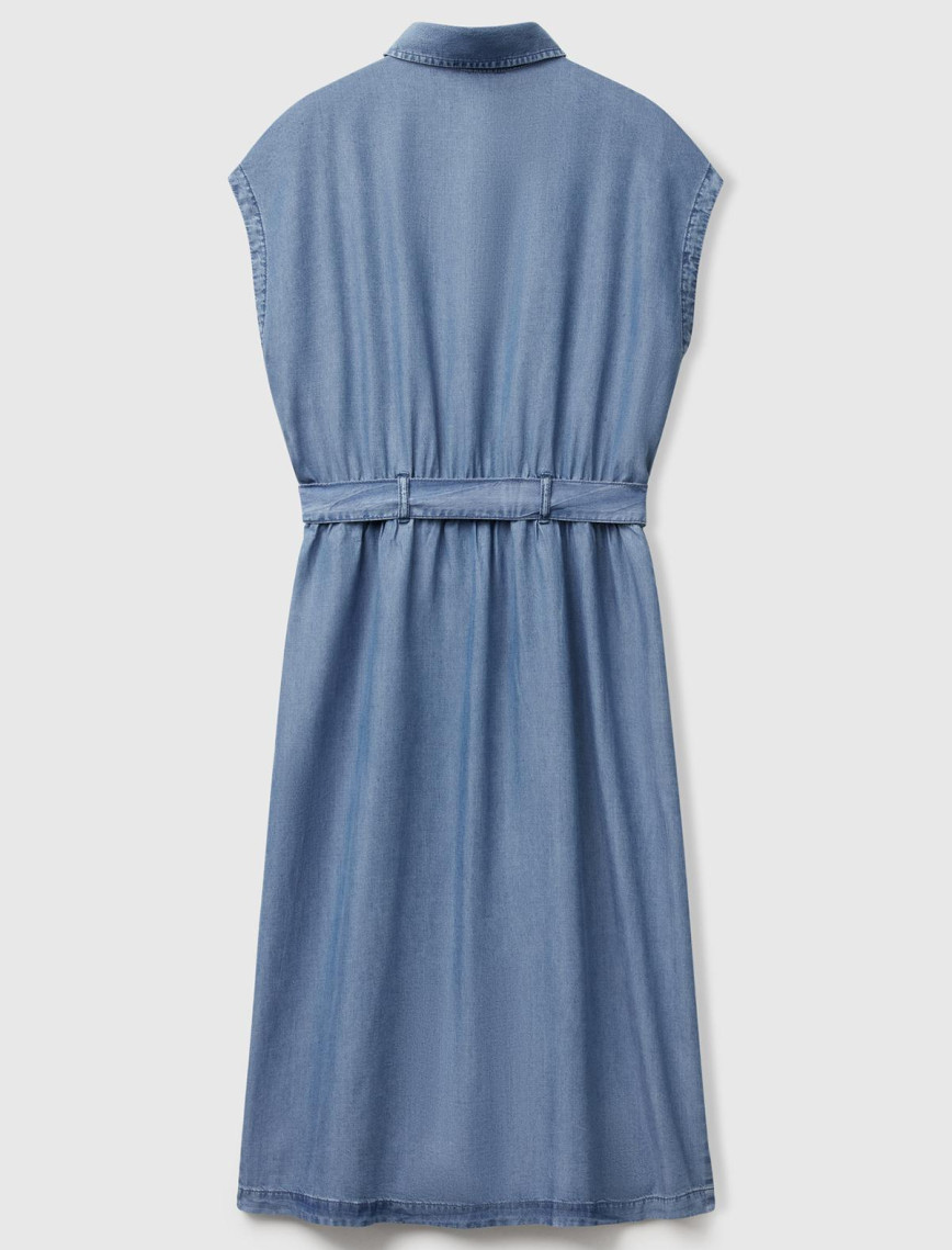 Kadın Açık Mavi %100 Liyosel Polo Yaka Belden Bağlamalı Midi Elbise Kadın Açık Mavi %100 Liyosel Polo Yaka Belden Bağlamalı Midi Elbise