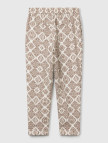 Kadın Beyaz Mix %100 Keten Desenli Beli Lastikli Pantolon Kadın Beyaz Mix %100 Keten Desenli Beli Lastikli Pantolon