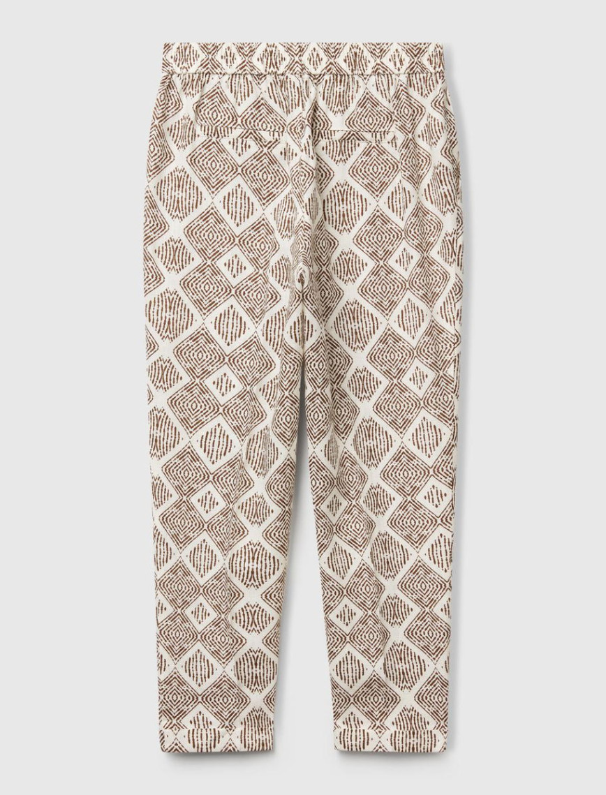 Kadın Beyaz Mix %100 Keten Desenli Beli Lastikli Pantolon Kadın Beyaz Mix %100 Keten Desenli Beli Lastikli Pantolon